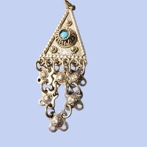 Vintage Israeli Yemenite Design Turquoise & Sterling Silver Pendant